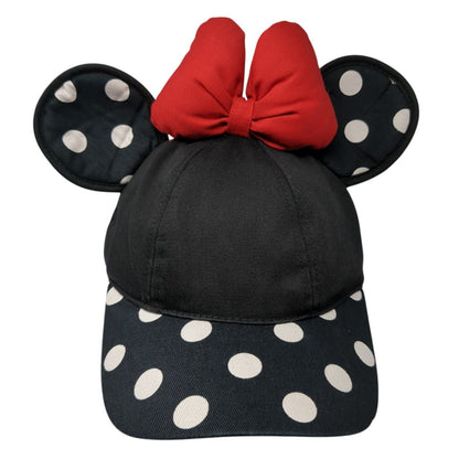 Minnie Mouse Ears Bow Snapback Hat Black 57-60cm Polka Dot Disney