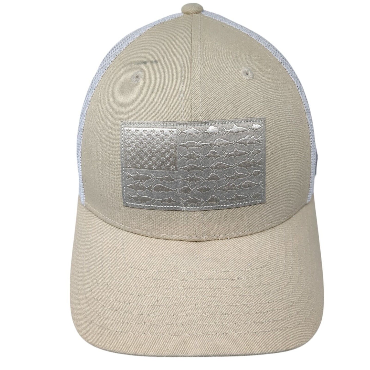 Columbia PFG USA Fish Flag Snapback Trucker Hat Tan One Size Mesh Back
