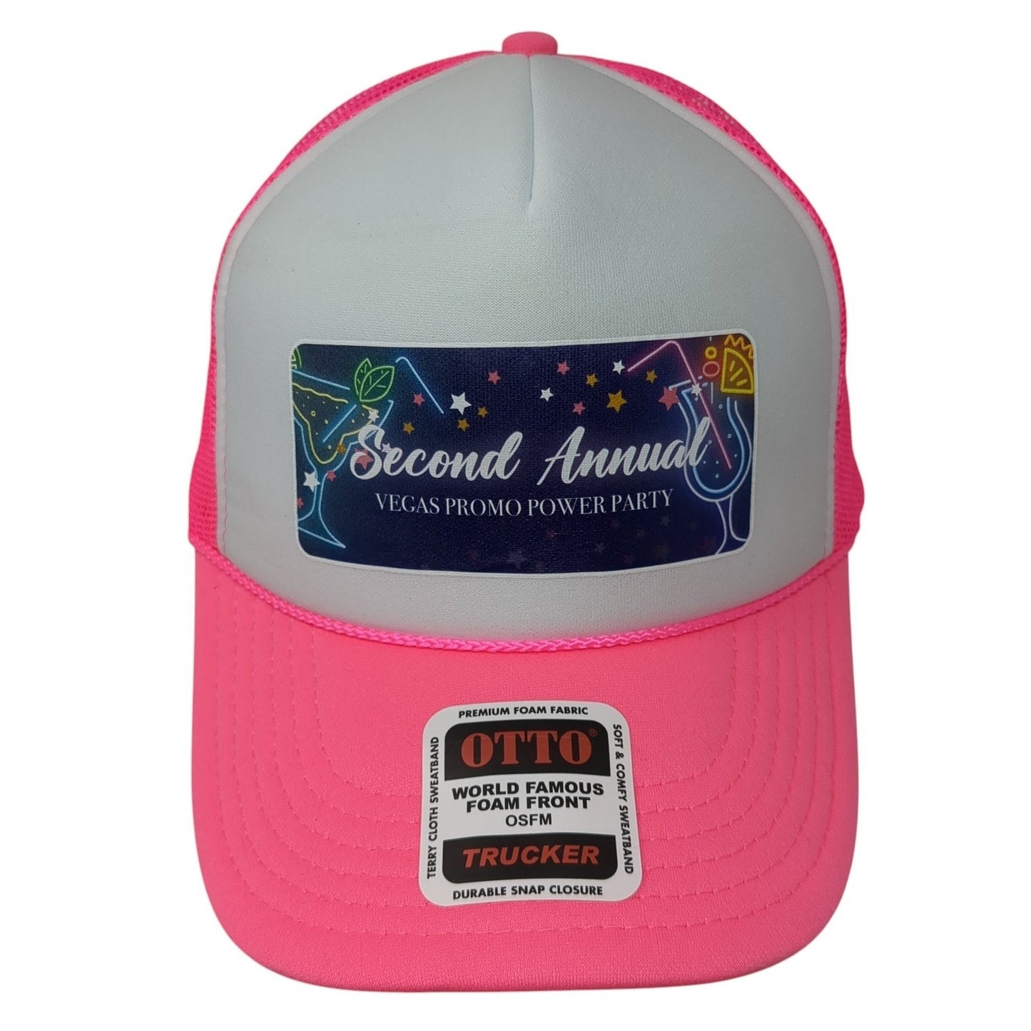 Second Annual Vegas Promo Power Party Trucker Hat Pink One Size Mesh Back Otto