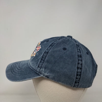 Amore Slideback Hat Blue OSFM Adjustable Embroidered Floral Vented Holes