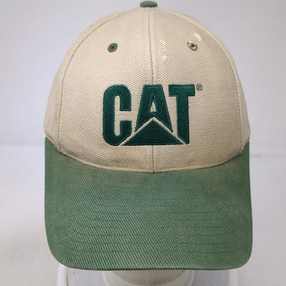 CAT Snapback Hat Beige Green One Size Embroidered Logo Construction Workwear