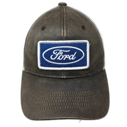 Outdoor Cap Brown Trucker Hat One Size Ford Logo Patch Mesh Distressed Snapback