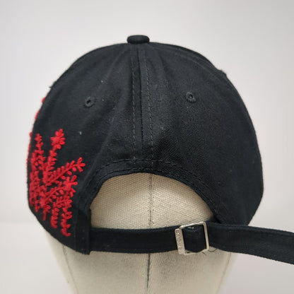 Sports Baseball Cap Black Red One Size Floral Embroidery Cotton Slideback Hat