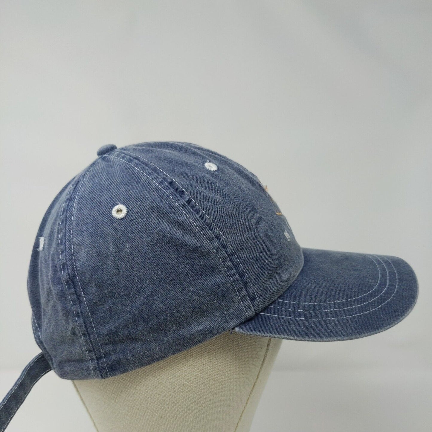 MAUI Slideback Hat Blue OSFA Adjustable Embroidered Vented Holes 6 Panel Cotton