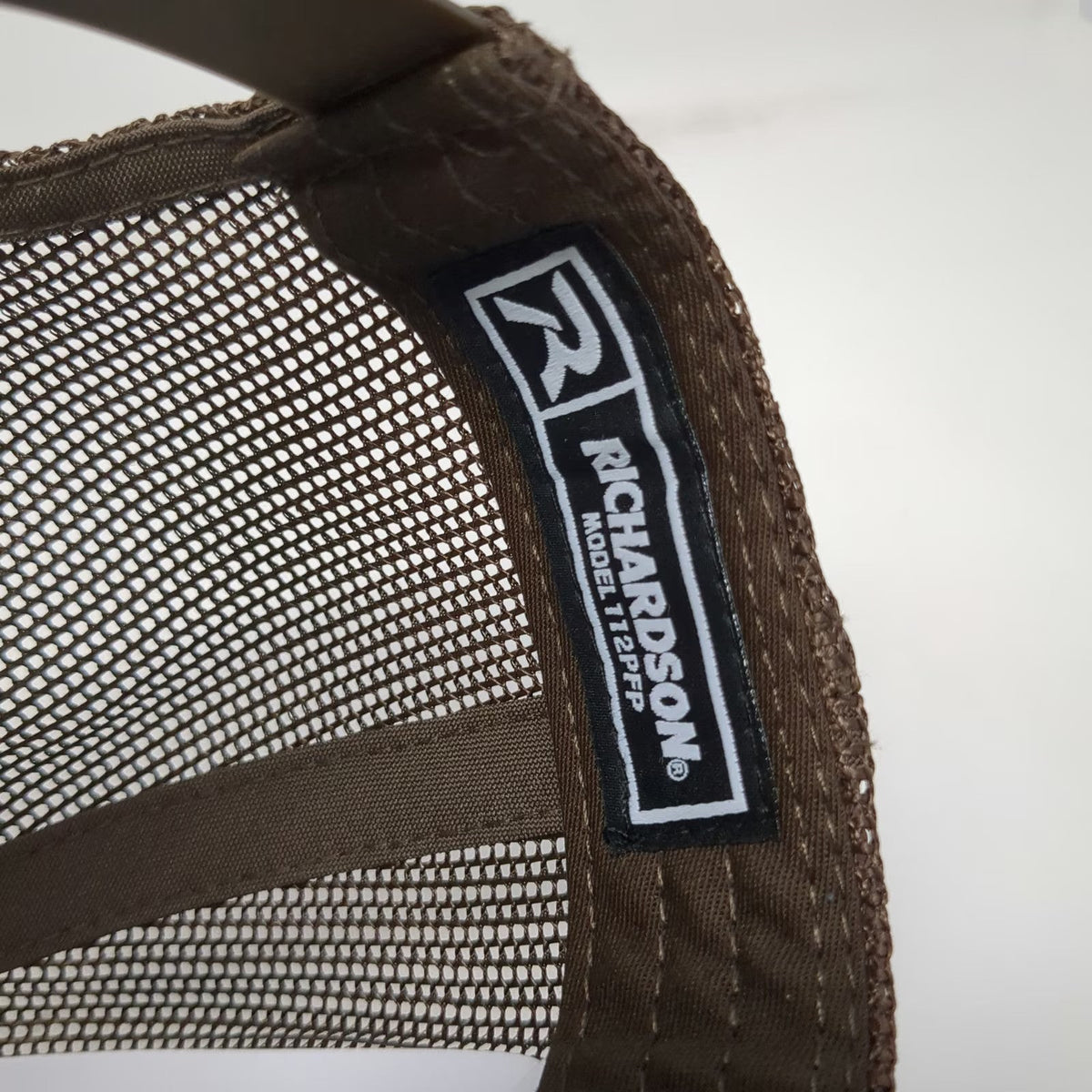 Richardson Trucker Hat Brown One Size Camo Leather Patch American Flag Plumbing
