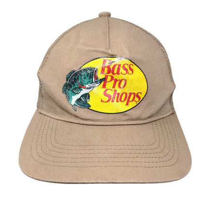 Bass Pro Shops Snapback Trucker Hat Tan OSFM Adjustable Mesh Back Gone Fishing