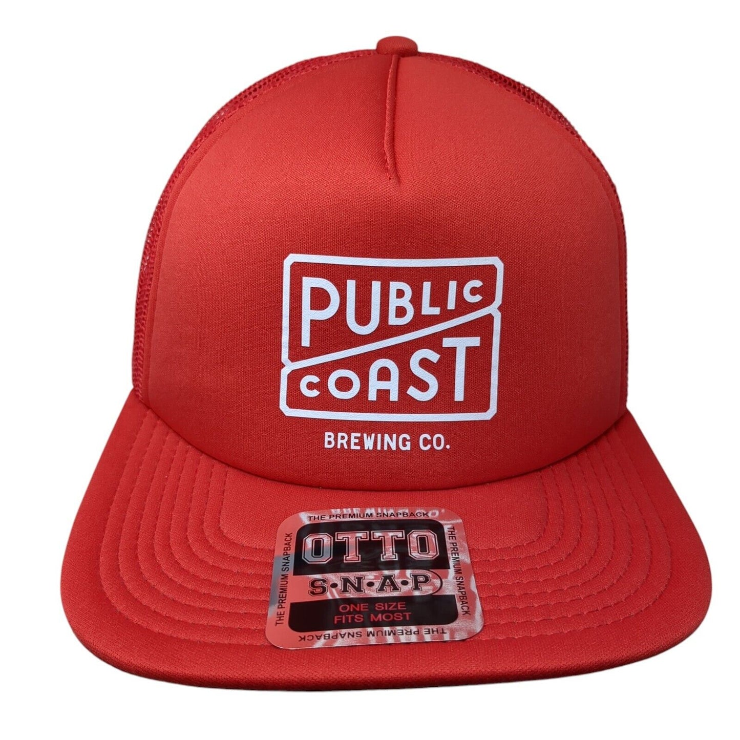 Public Coast Brewing Co. Snapback Trucker Hat Red One Size Mesh Back Otto