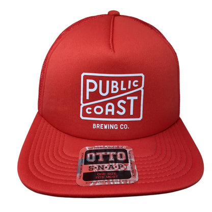 Public Coast Brewing Co. Snapback Trucker Hat Red One Size Mesh Back Otto