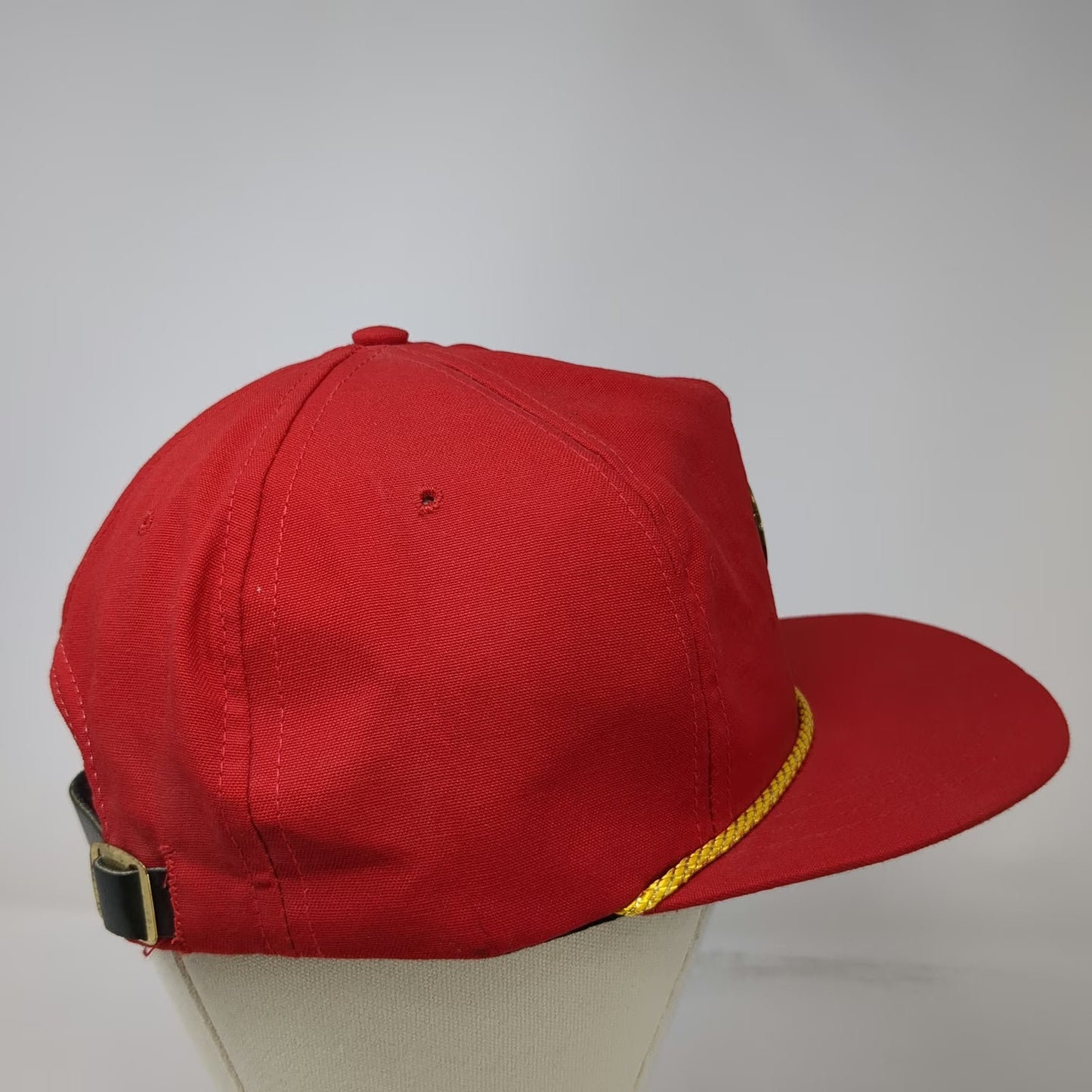 BIS 5 Panel Red Hat Ryder Trucking Medallion Yellow Rope Strapback Vintage