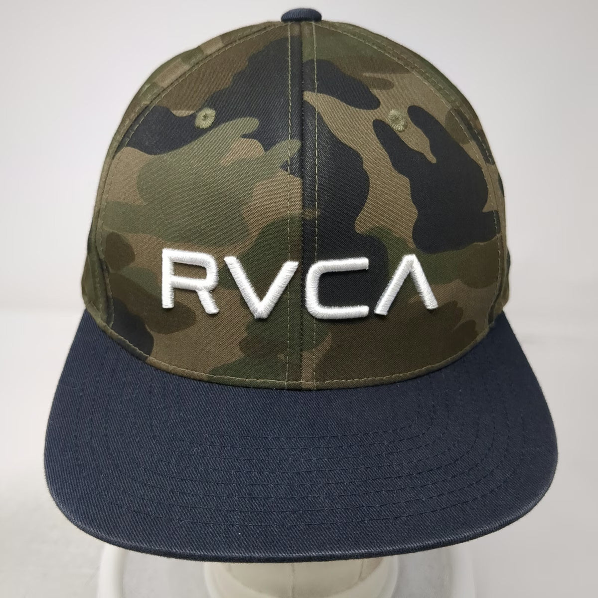 RVCA Snapback Hat Green Blue Camouflage Flat Brim One Size Embroidered Logo