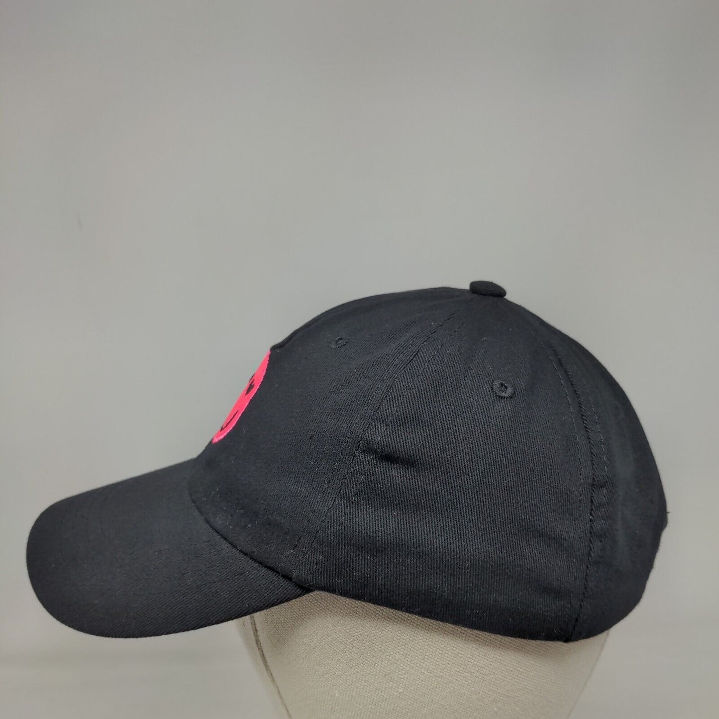 Smiley Face Strapback Hat Black One Size Adjustable Embroidered 6 Panel Cotton