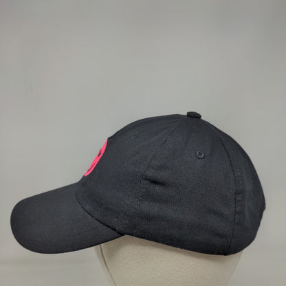 Smiley Face Strapback Hat Black One Size Adjustable Embroidered 6 Panel Cotton