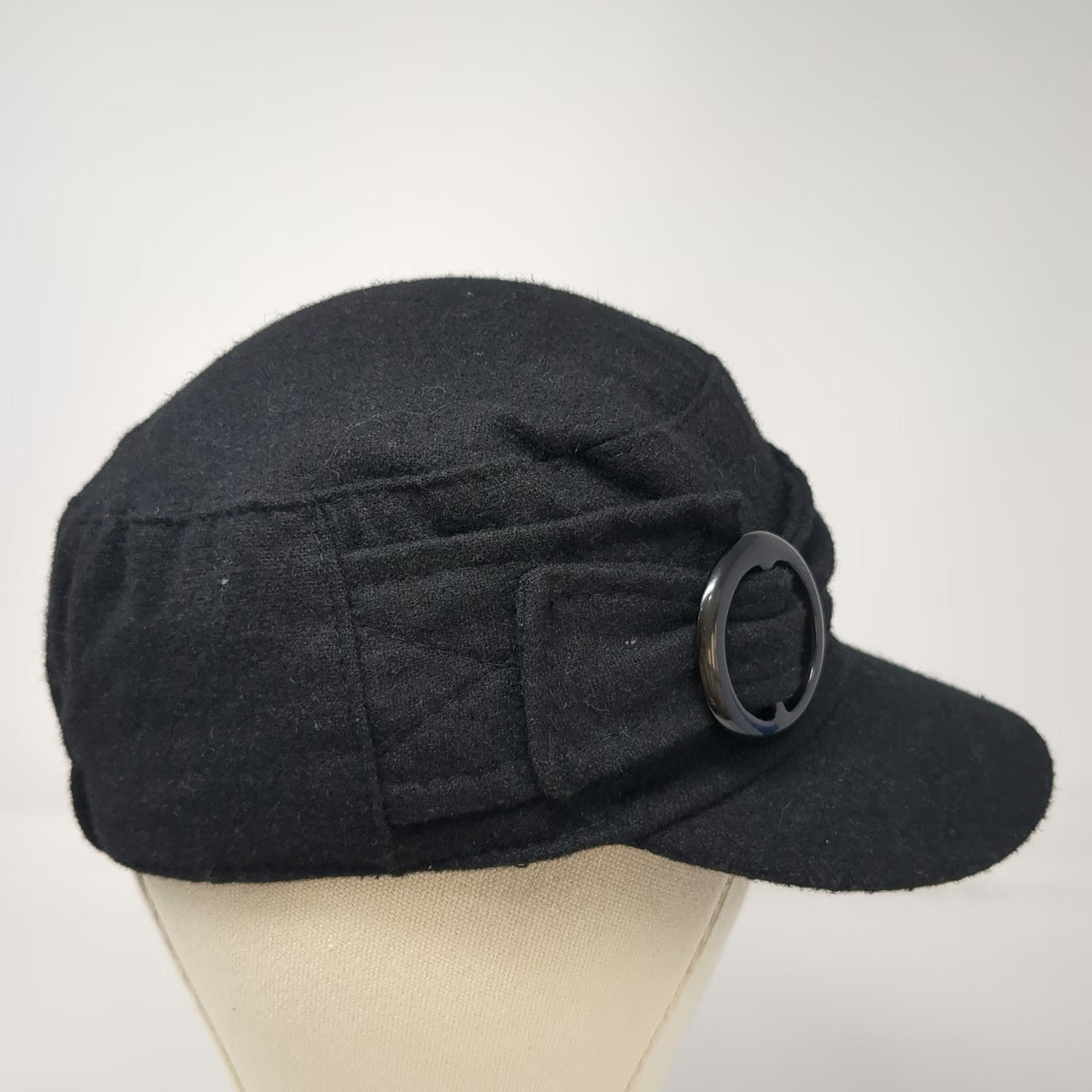 Payless ShoeSource Army Cap Black One Size Polyester Wool Blend Buckle Hat