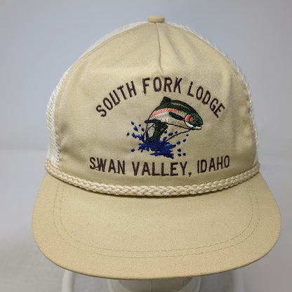 Imperial Baseball Cap Beige South Fork Lodge Idaho Trout Rope Fish Hat Vintage