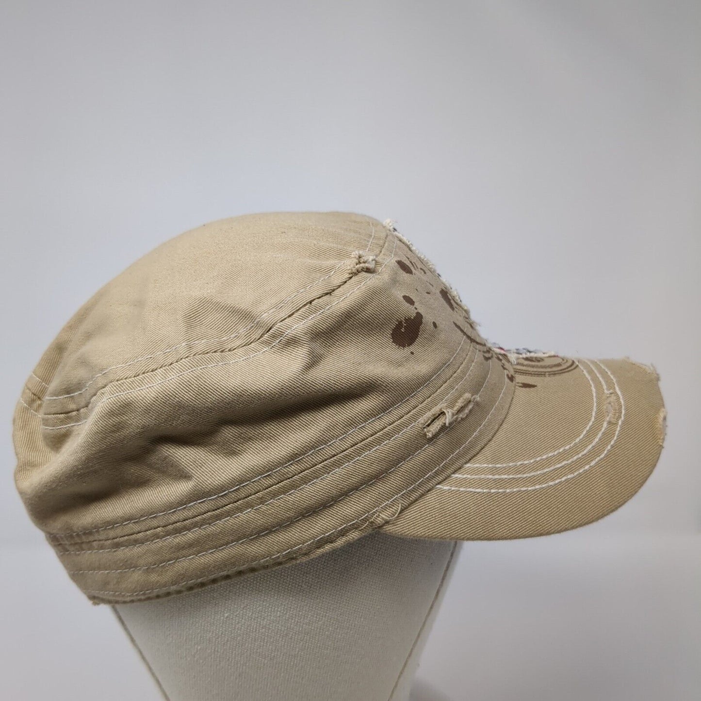 Leader Stretch Fitted Cadet Army Cap Hat Tan One Size Bow Rhinestone