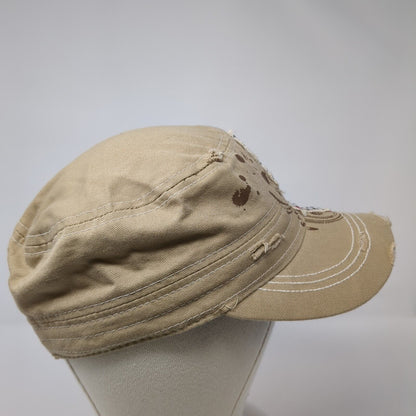 Leader Stretch Fitted Cadet Army Cap Hat Tan One Size Bow Rhinestone