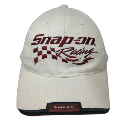 Choko Snap-on Racing Baseball Cap Beige One Size Checkered Flag Embroidered Hat