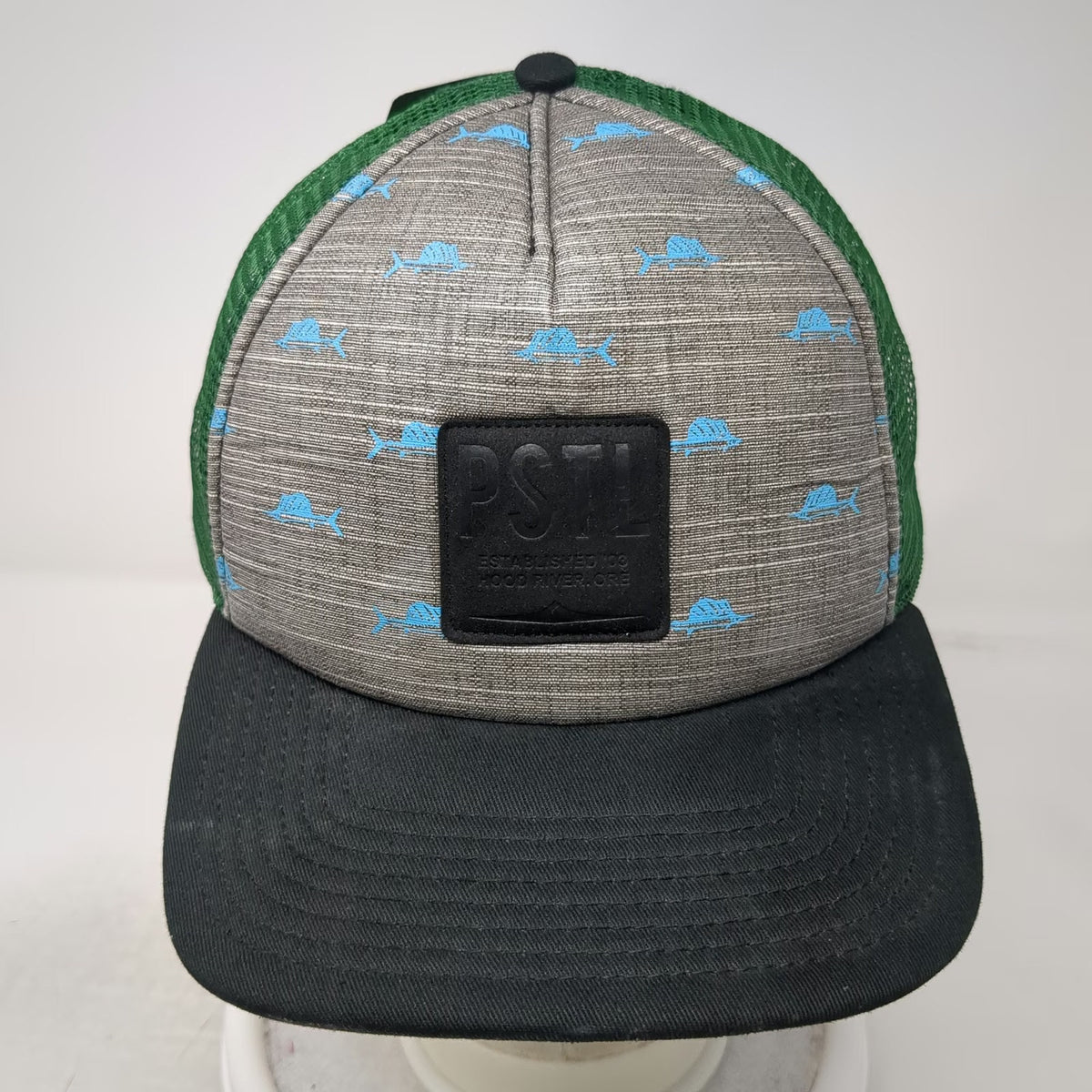 Pistil Trucker Hat Gray Green Blue One Size Mesh Snapback Marlin Pattern Patch