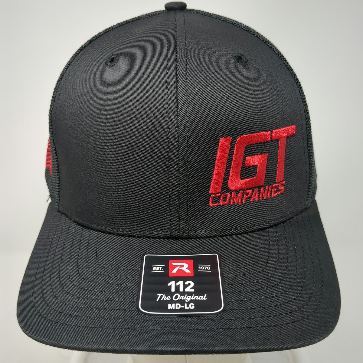 Richardson Trucker Hat Black L Red IGT Companies Logo Mesh Snapback 112 Flag