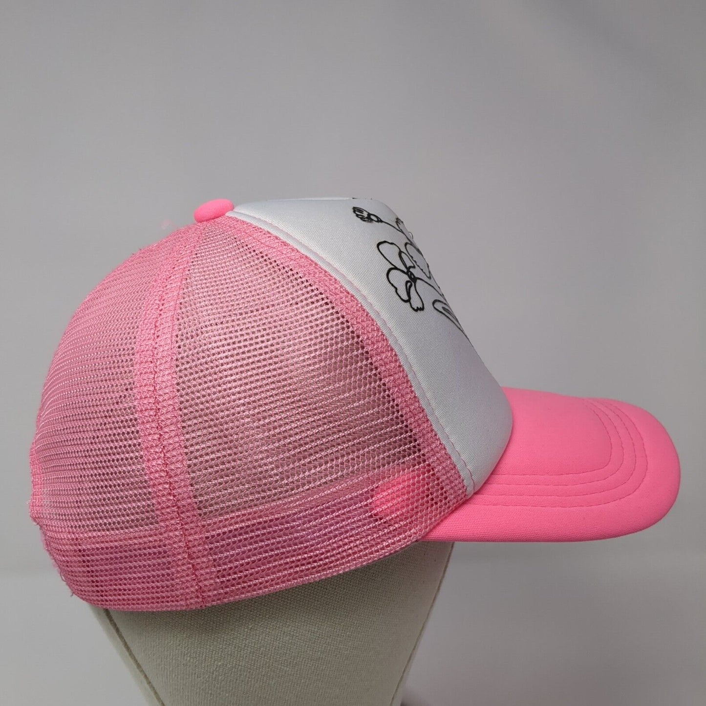 Flowers Snapback Mesh Back Trucker Hat Pink One Size Adjustable Outdoor