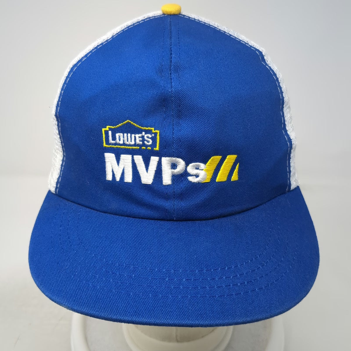 Lowe's MVPs Trucker Hat Blue White Yellow One Size Mesh Snapback Embroidered
