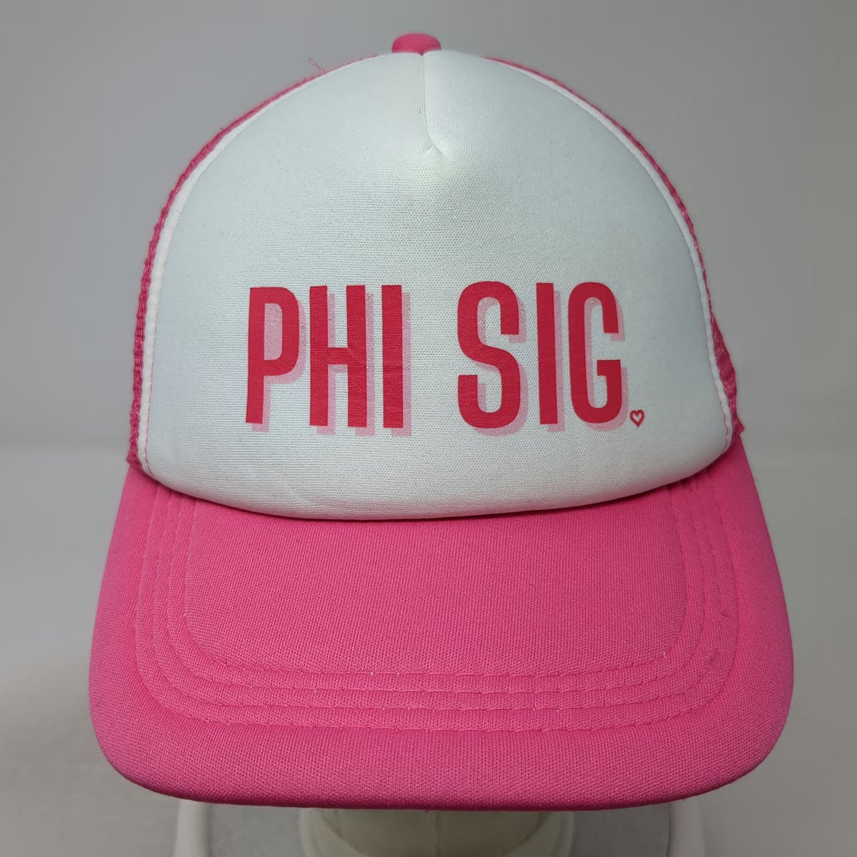Trucker Hat Pink White One Size Phi Sig Sorority Heart Mesh Back Snapback Foam