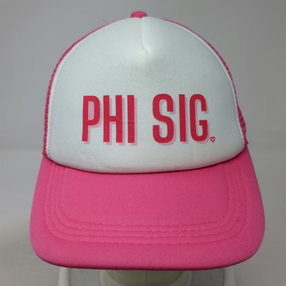 Trucker Hat Pink White One Size Phi Sig Sorority Heart Mesh Back Snapback Foam