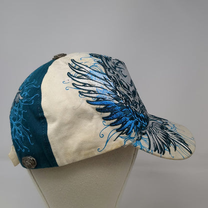 Pugs Gear 5 Panel White Blue One Size Skull Winged Tribal Embroidered Hat