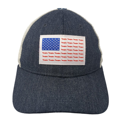 USA Flag Patch Strapback Trucker Hat Blue One Size Mesh Back Flyboy