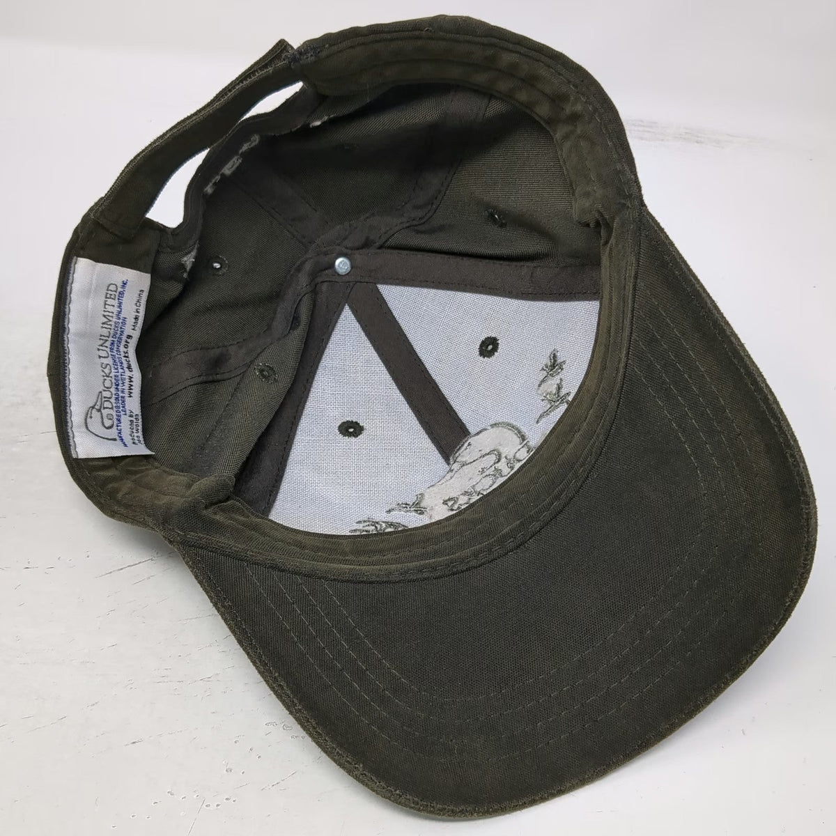 Ducks Unlimited Baseball Cap Brown One Size DU Leader Allover Print Logo Hat