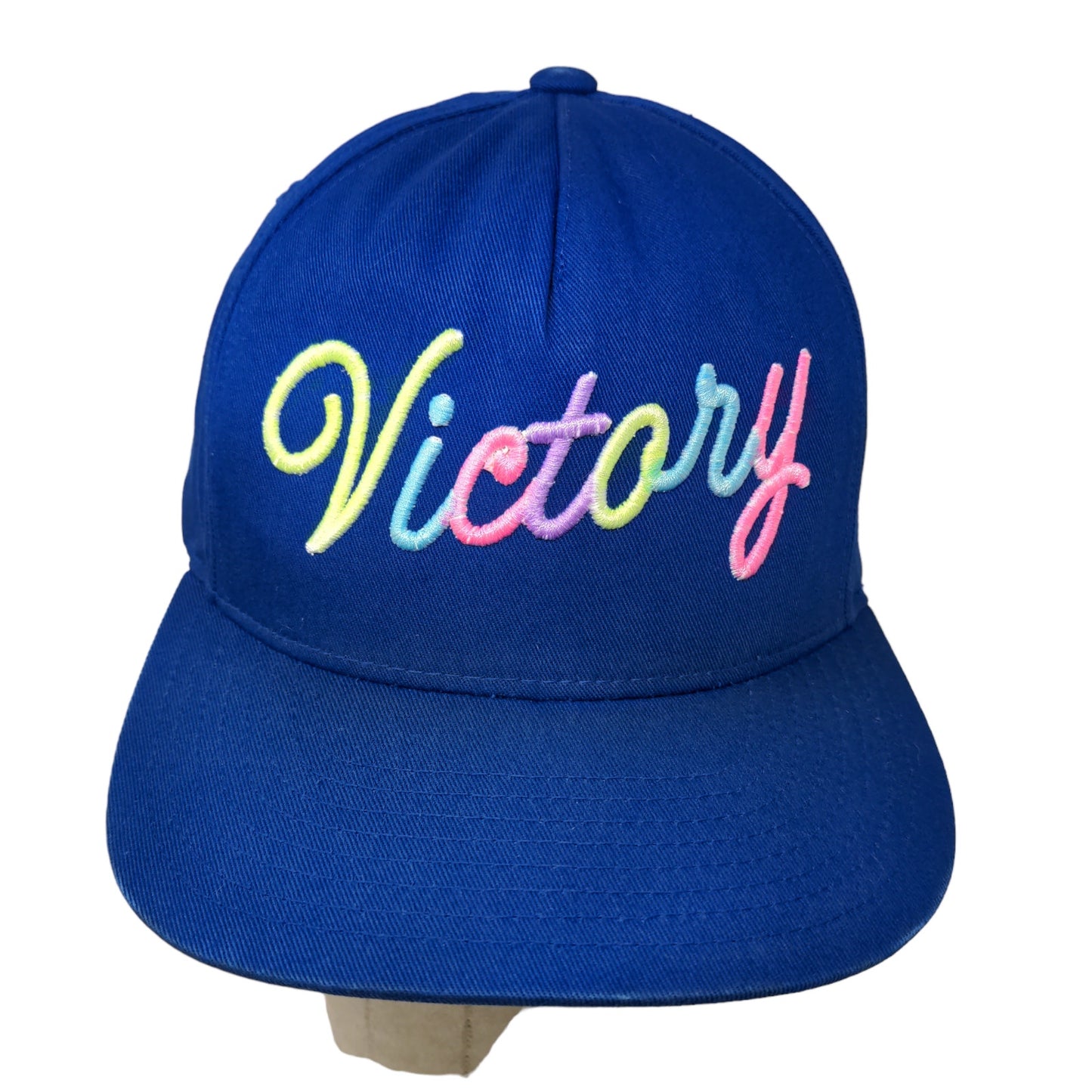 Yupoong Men's Snapback Hat Blue Embroidered Victory Logo Colorful Cotton