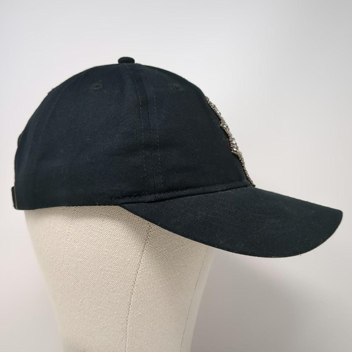 H&M Baseball Cap Black One Size Jeweled Flower Rhinestone Beaded Slideback Hat