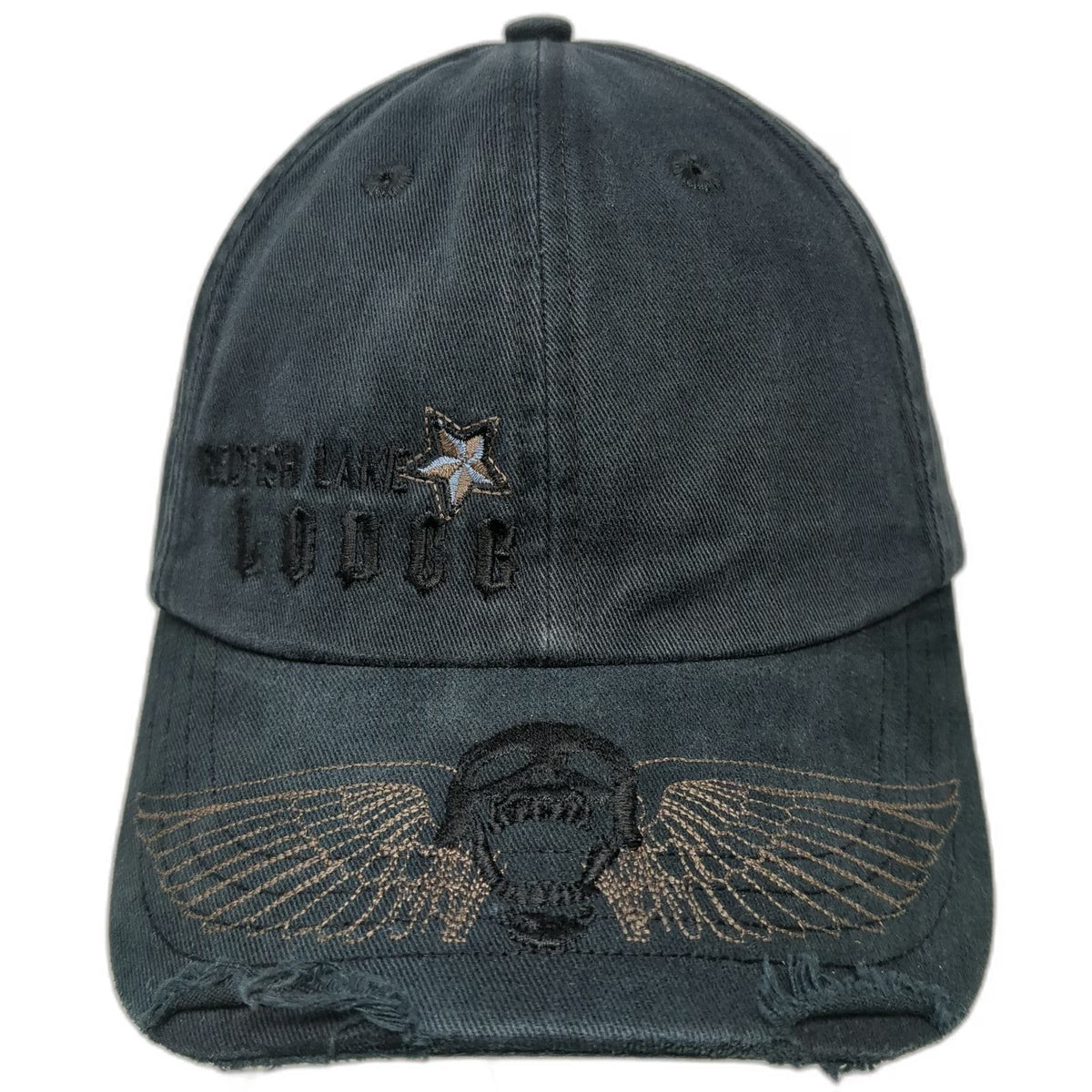 The Duck Company Red Fish Lake Lodge Skull Wing Black Baseball Cap One Size Hat