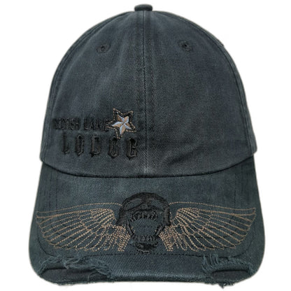 The Duck Company Red Fish Lake Lodge Skull Wing Black Baseball Cap One Size Hat