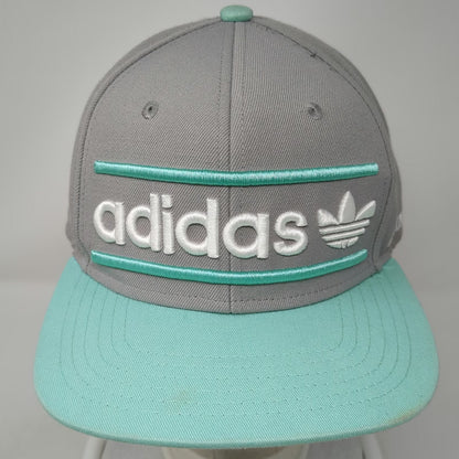 Adidas Snapback Hat Gray Green White OSFM Trefoil Originals Flat Brim Logo Cap