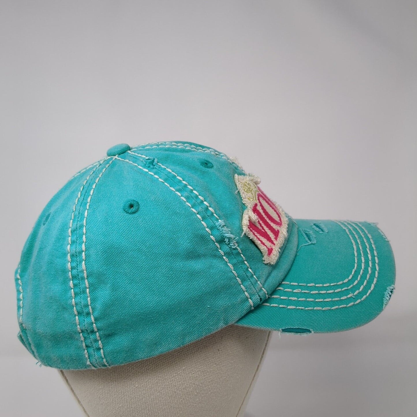 Mom Life Strapback Hat Bluish-Green OS Adjustable Distressed KB Ethos Vintage