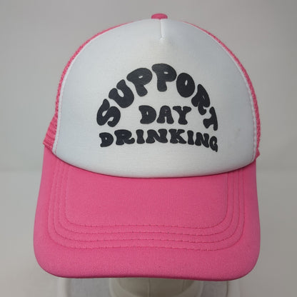 Support Day Drinking Snapback Trucker Hat Pink One Size Mesh Back