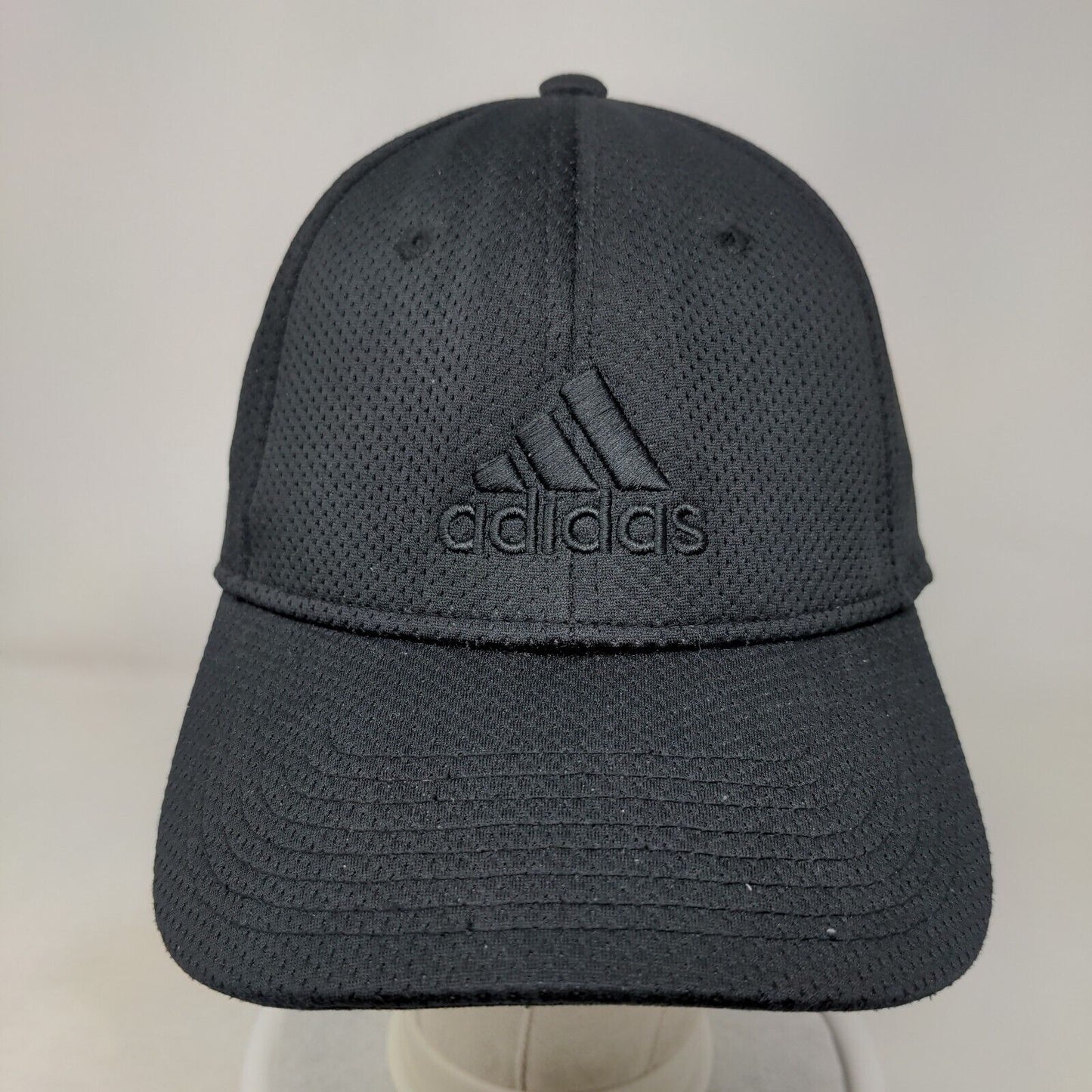 Adidas Fitted Hat Black L/XL Embroidered Logo Breathable Vented Holes 6 Panel