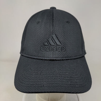 Adidas Fitted Hat Black L/XL Embroidered Logo Breathable Vented Holes 6 Panel