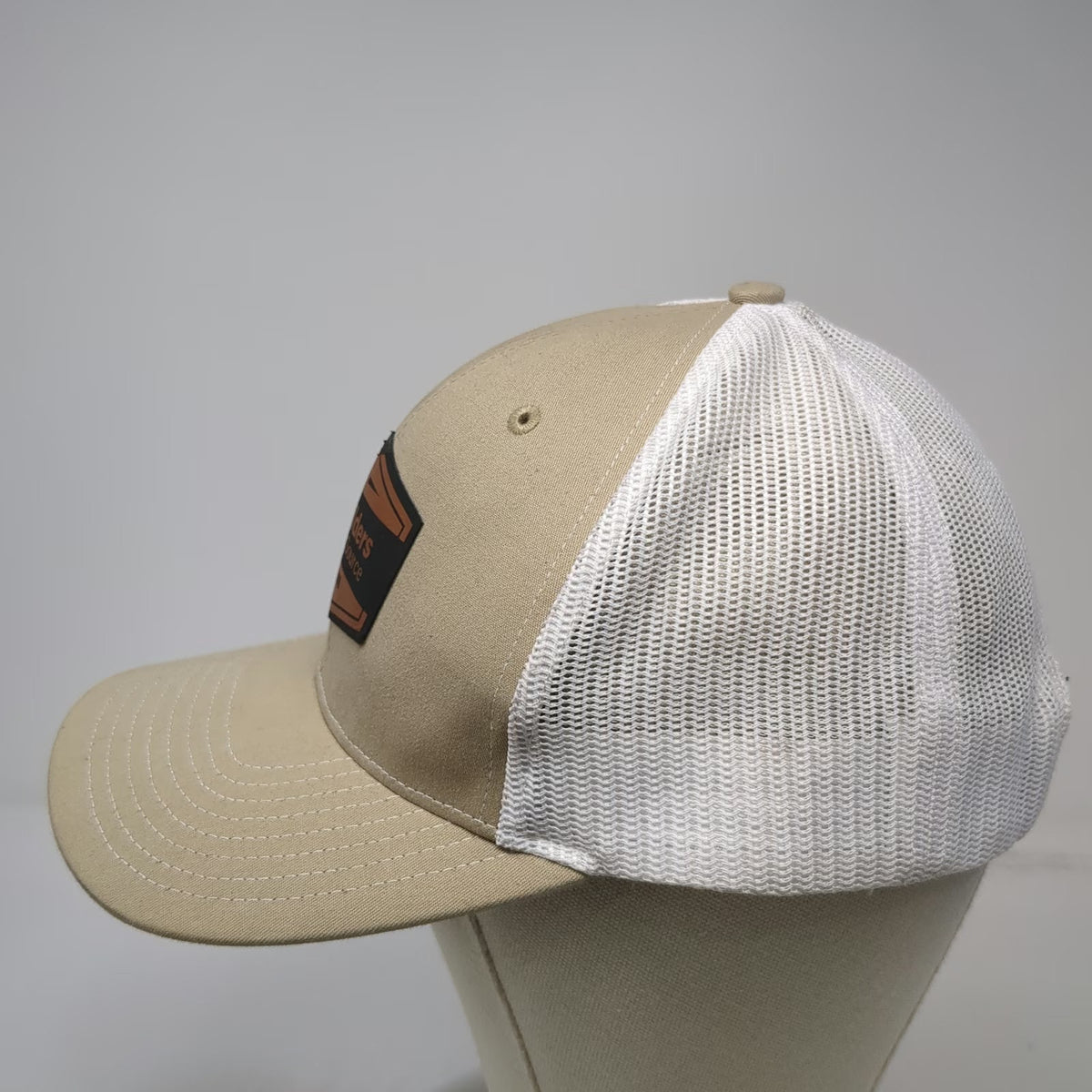 Richardson Trucker Hat Beige One Size Builders FirstSource Leather Patch Mesh