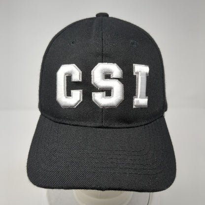 CSI Strapback Hat Black One Size Adjustable Embroidered 6 Panel Polyester