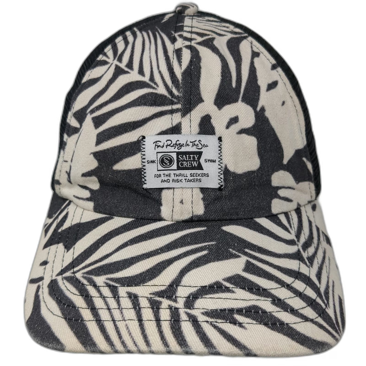 Salty Crew Trucker Hat Black Beige One Size Palm Print Mesh Snapback Tropical