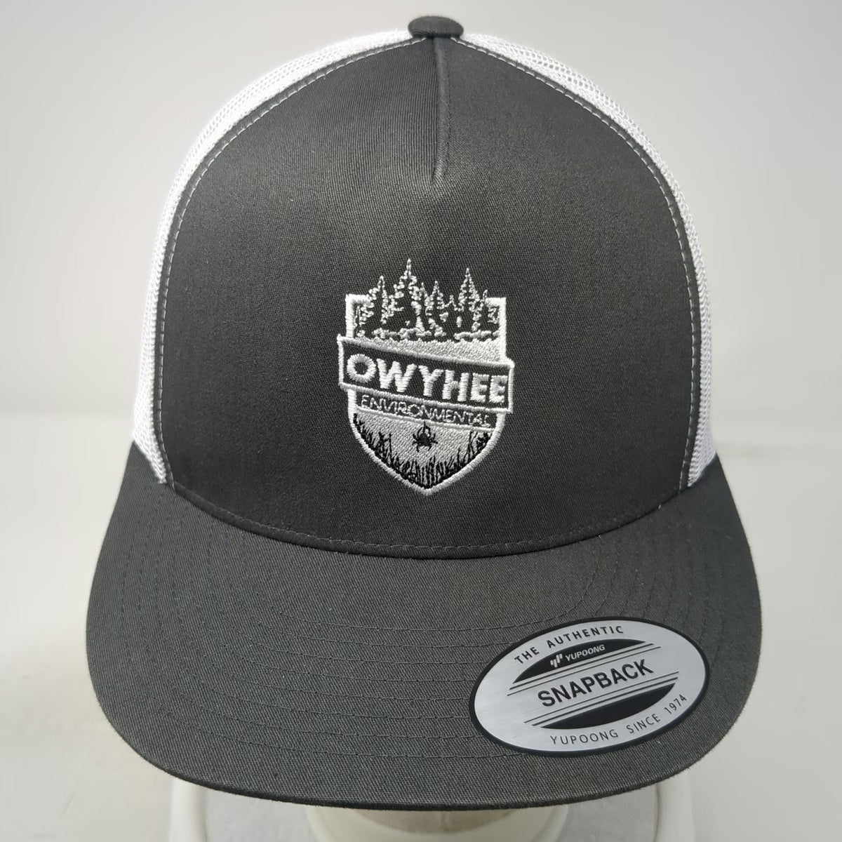 Yupoong Trucker Hat Gray OSFM Owyhee Environmental Mesh Back Flat Brim Snapback