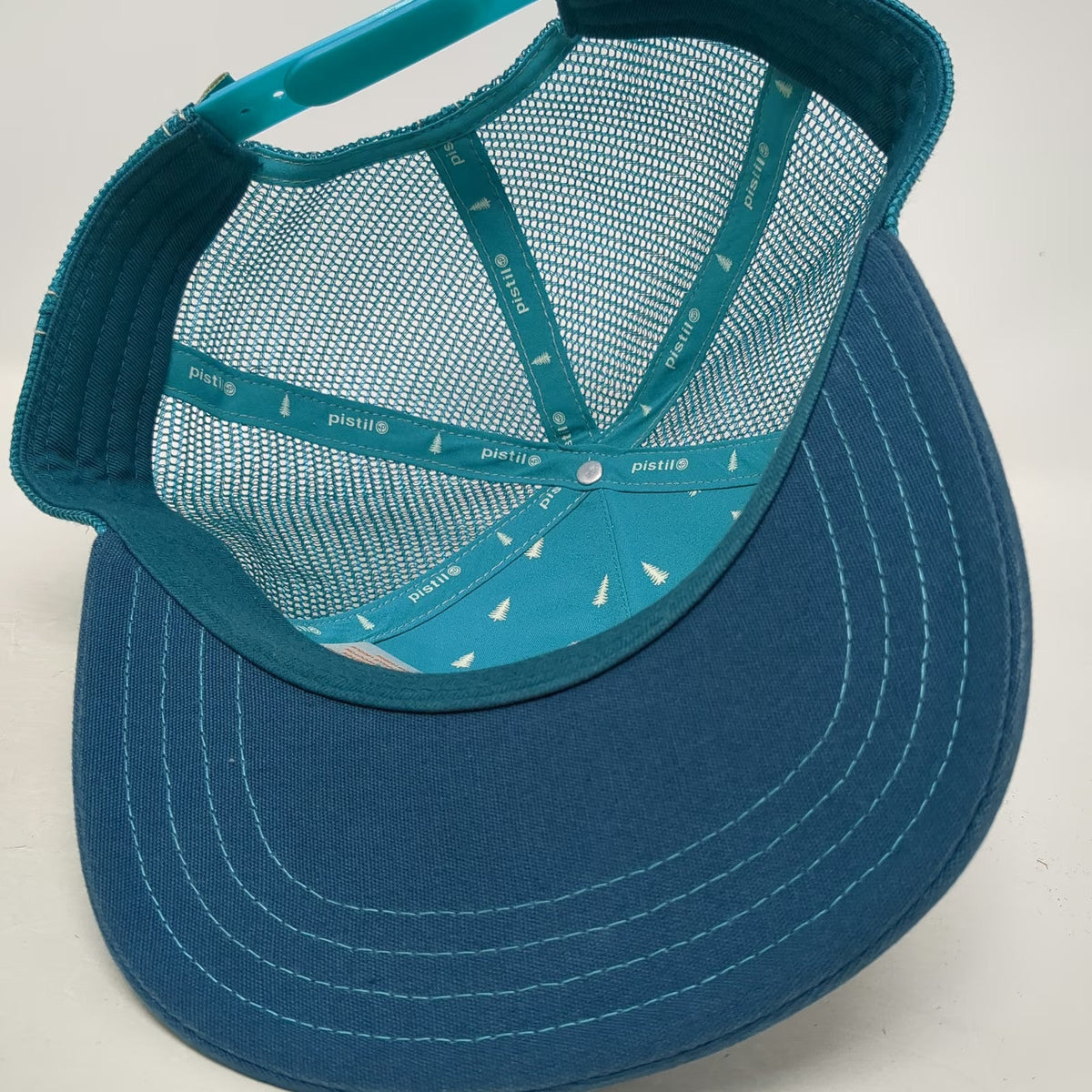 Pistil Trucker Hat Blue Beige One Size Geometric Bear Patch Mesh Snapback Art