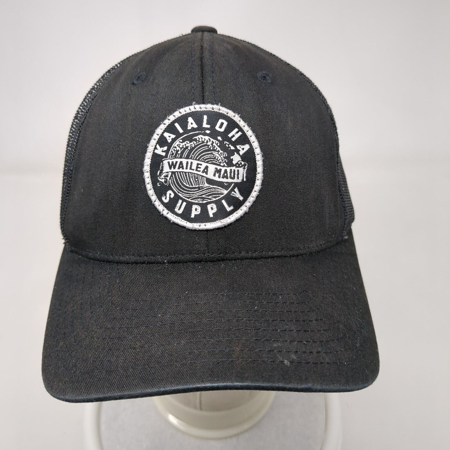 KaiAloha Supply Wailea Maui Snapback Trucker Hat Black OSFA Mesh Back