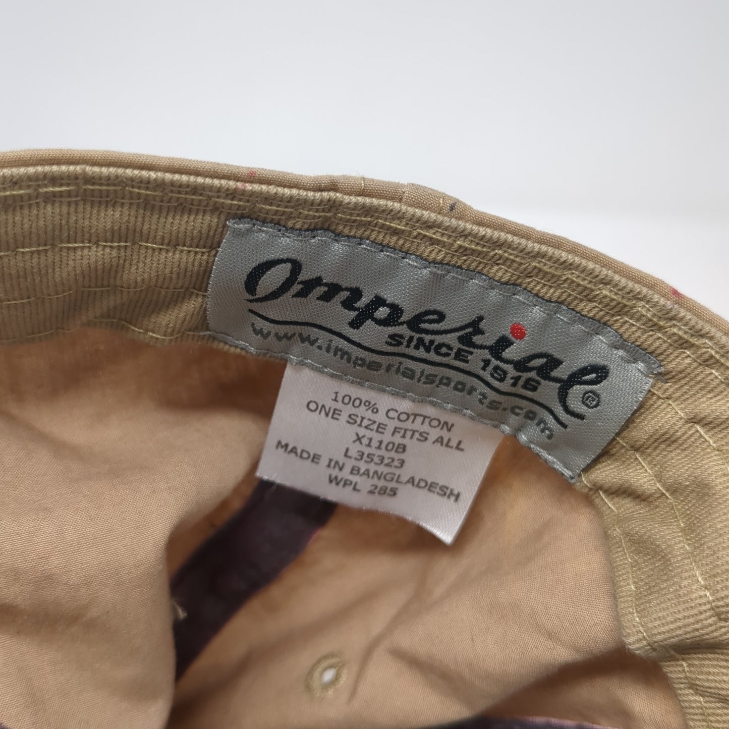 Imperial Slideback Baseball Cap Brown One Size Adjustable Embroidered 6 Panel