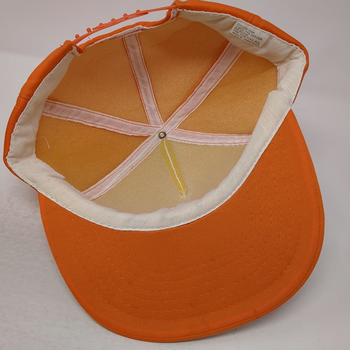 Crown Cap 5 Panel Orange Hat One Size Mesh Back Snapback REACT Patch Logo Taiwan