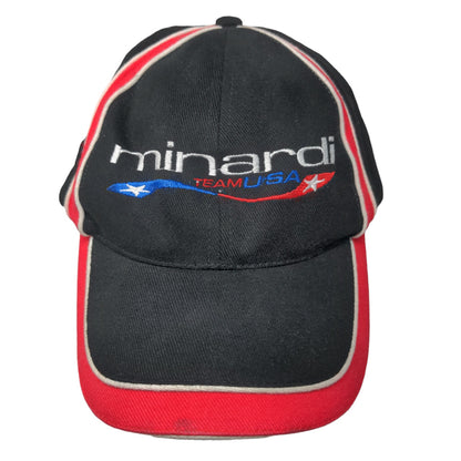 Minardi USA Men's Slideback Hat Black Red OSFA Embroidered Logo Cotton