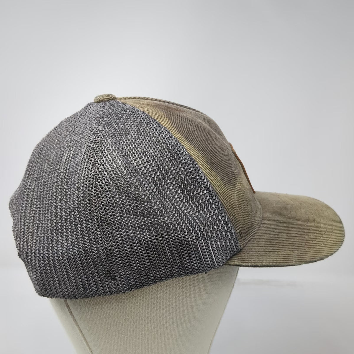 RVCA Trucker Hat Gray One Size Corduroy Leather Patch Flexfit Snapback