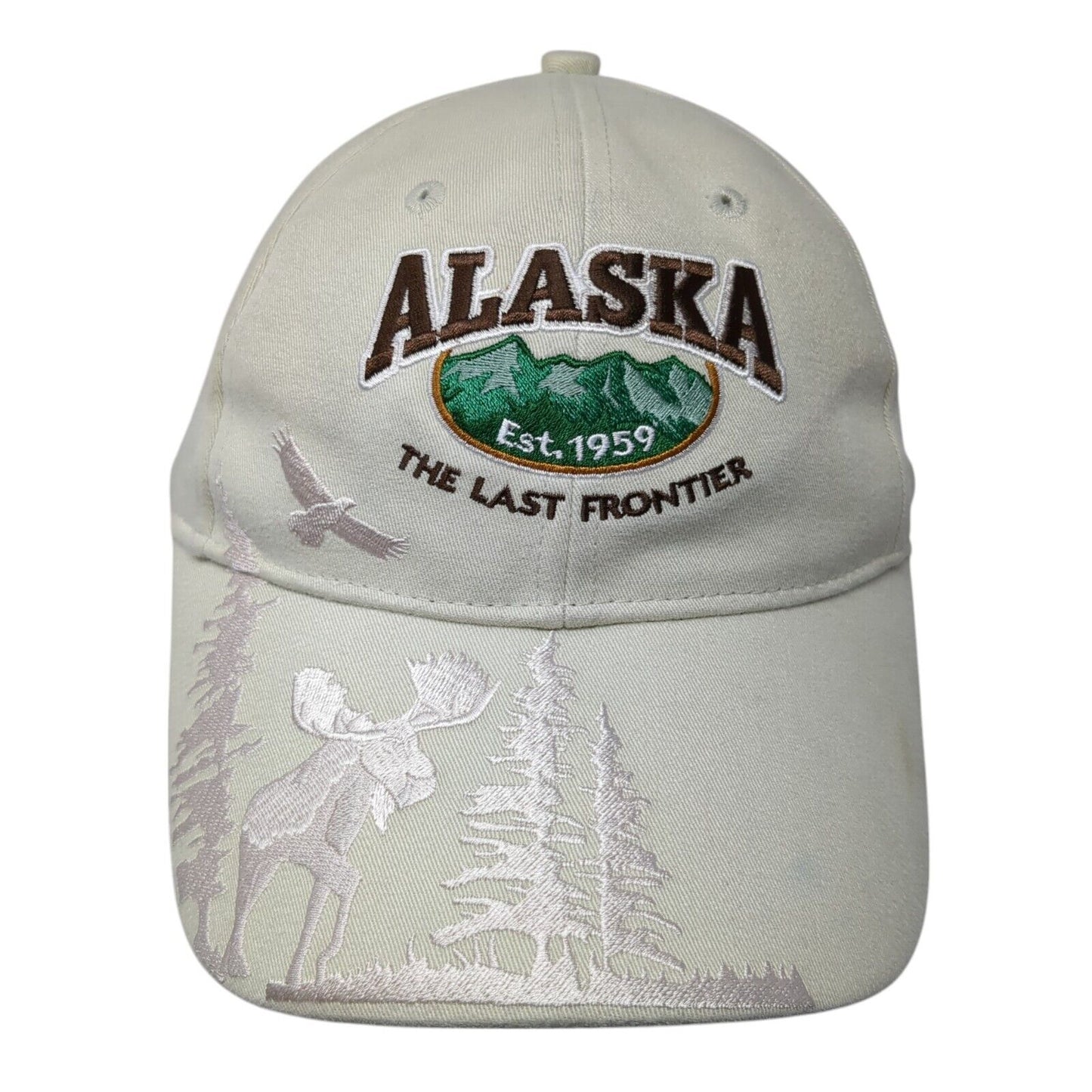 Alaska The Last Frontier Slideback Hat Tan One Size Embroidered 6 Panel